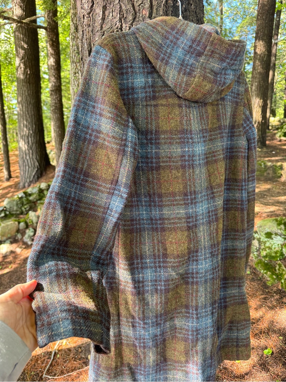 DKNY Plaid Wool Toggle Coat Leather Straps M - Picture 7 of 11